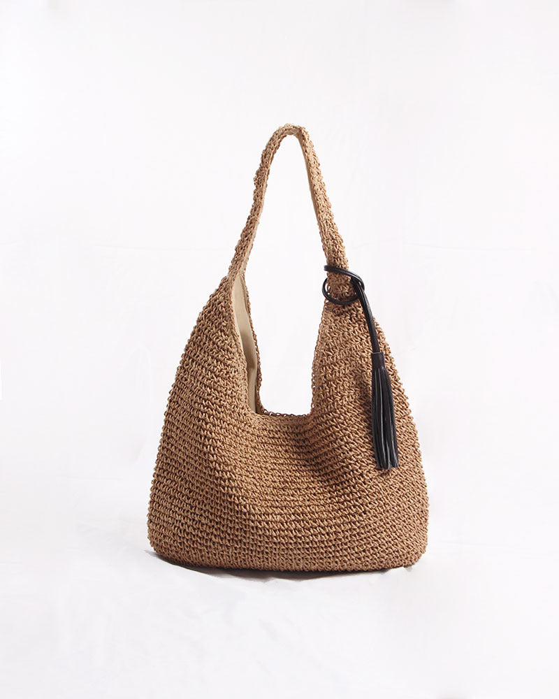 One Shoulder Large Capacity Straw Bag Woven Bag Casual Beach Bag Vacation Straw Bag One Shoulder Portable Office Women Bag Bella Mia